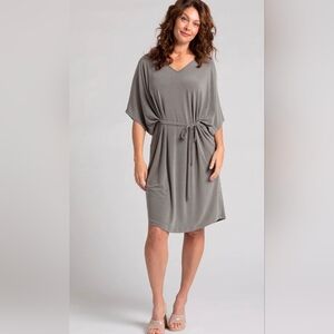 Sympli Women's Size 6 Slouchy V Neck Dress With Belt Gray 38" Long